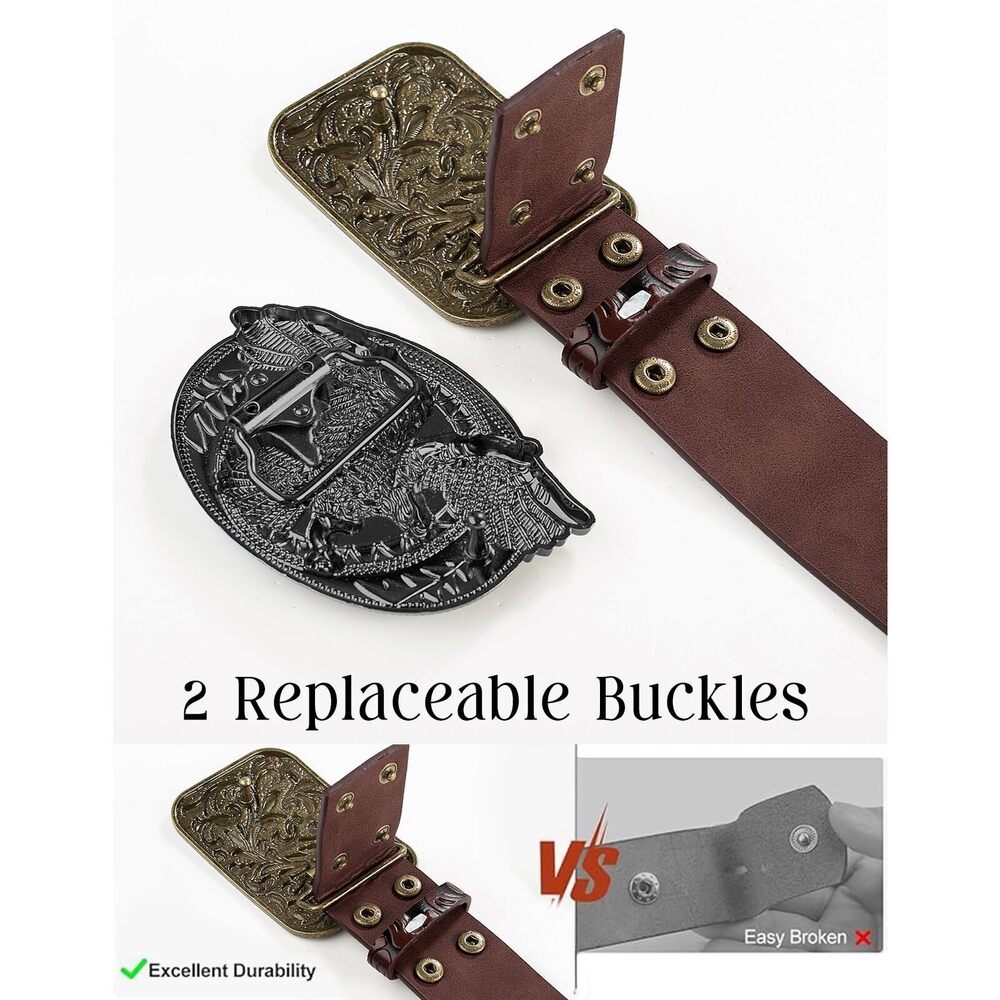 3147 Renaissance Accessoriess Women Two-Buckles Leather Belts Vintage Western View 3